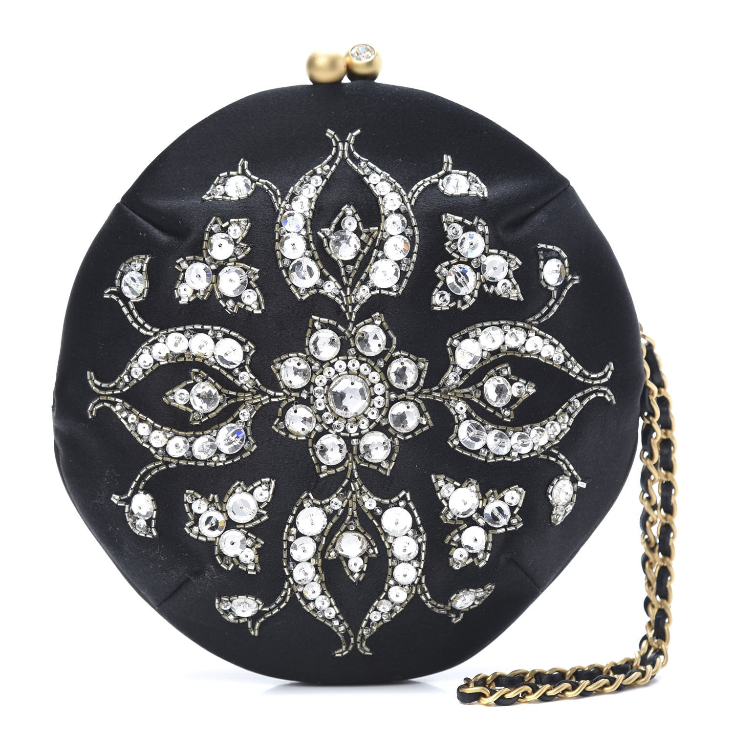 Chanel Satin Crystal Evening Wristlet Clutch Black 1 of 8