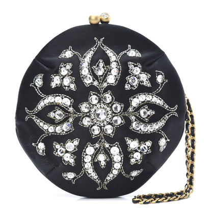 Chanel Satin Crystal Evening Wristlet Clutch Black 1 of 8
