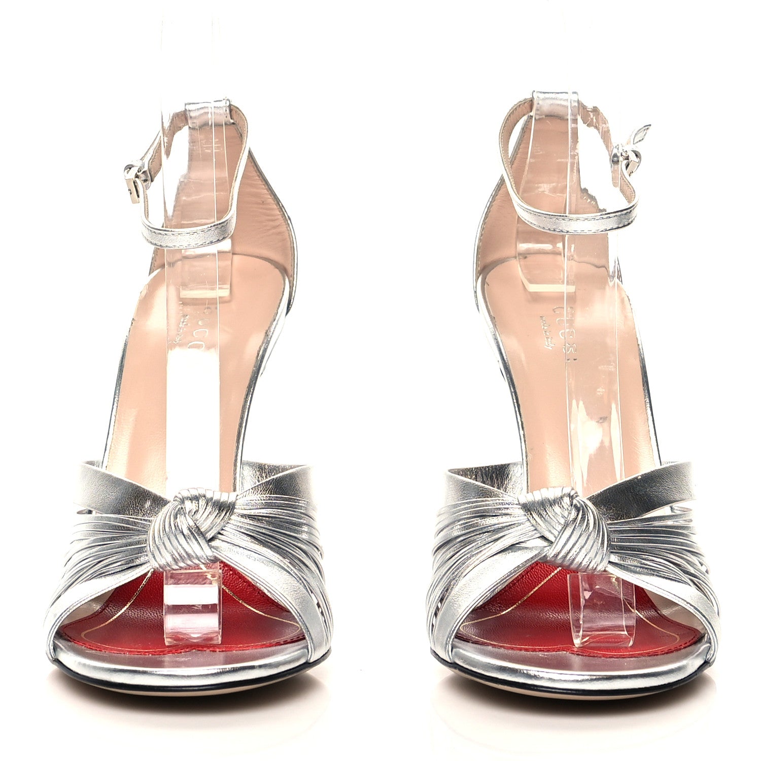Gucci Metallic Nappa Allie Knot Sandals 38 Silver 2 of 10