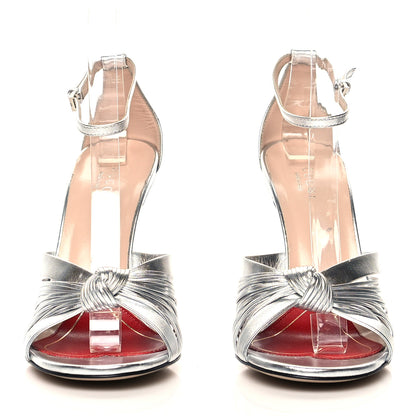 Gucci Metallic Nappa Allie Knot Sandals 38 Silver 2 of 10