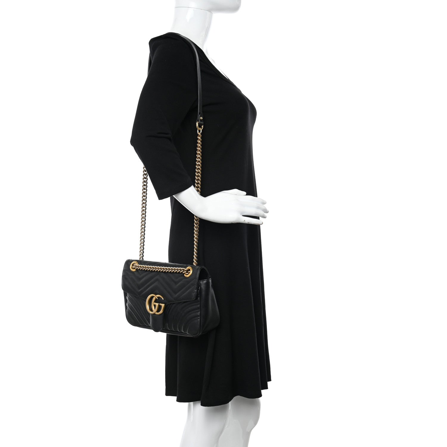 Gucci Calfskin Matelasse Small GG Marmont Shoulder Bag Black 2 of 13