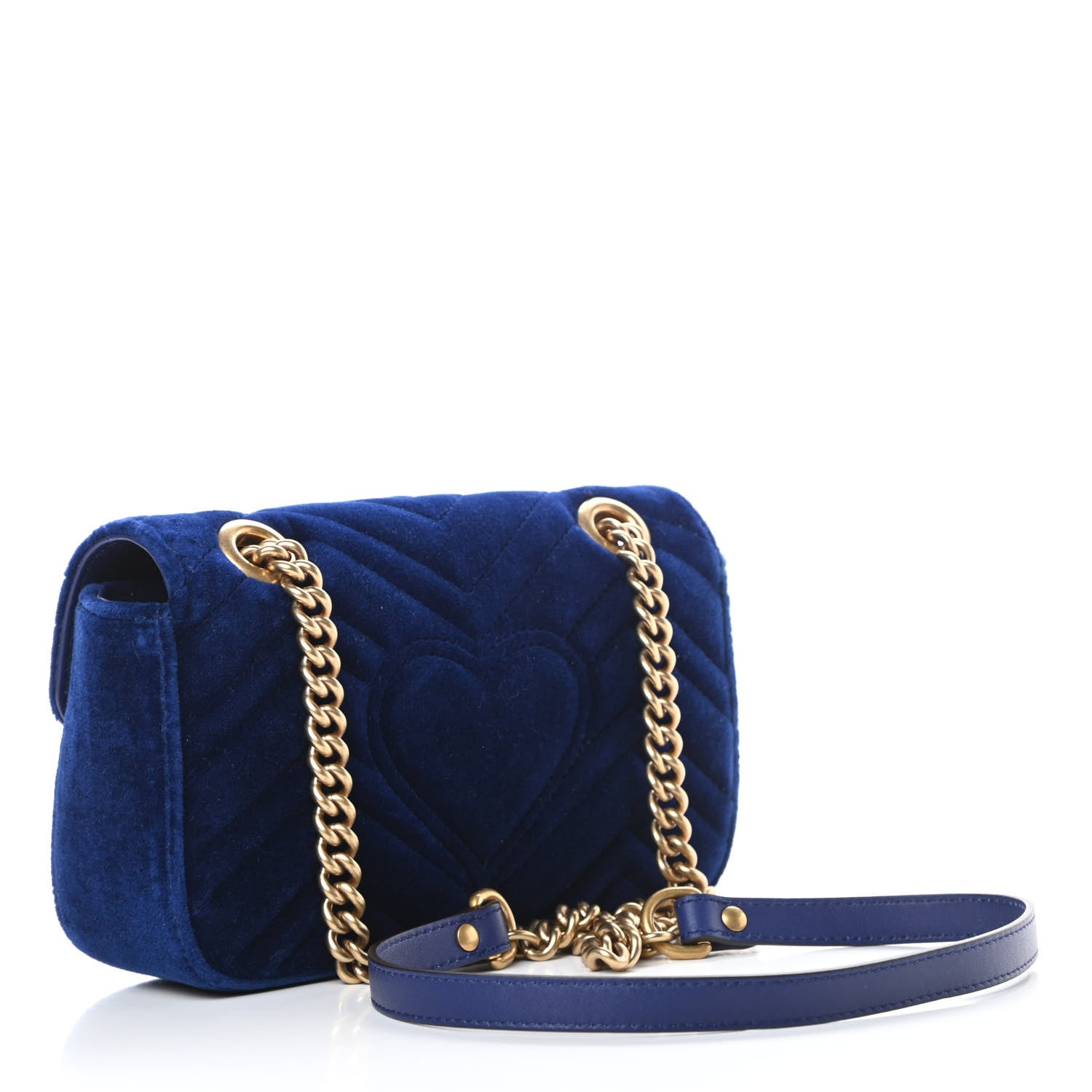 Gucci Velvet Matelasse Mini GG Marmont Shoulder Bag Cobalt Blue 3 of 12