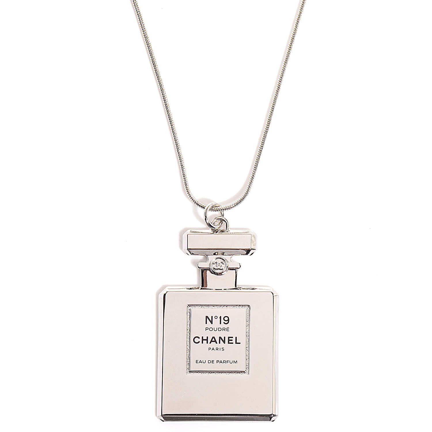 Chanel No. 19 Perfume Bottle Necklace Silver 1 of 7