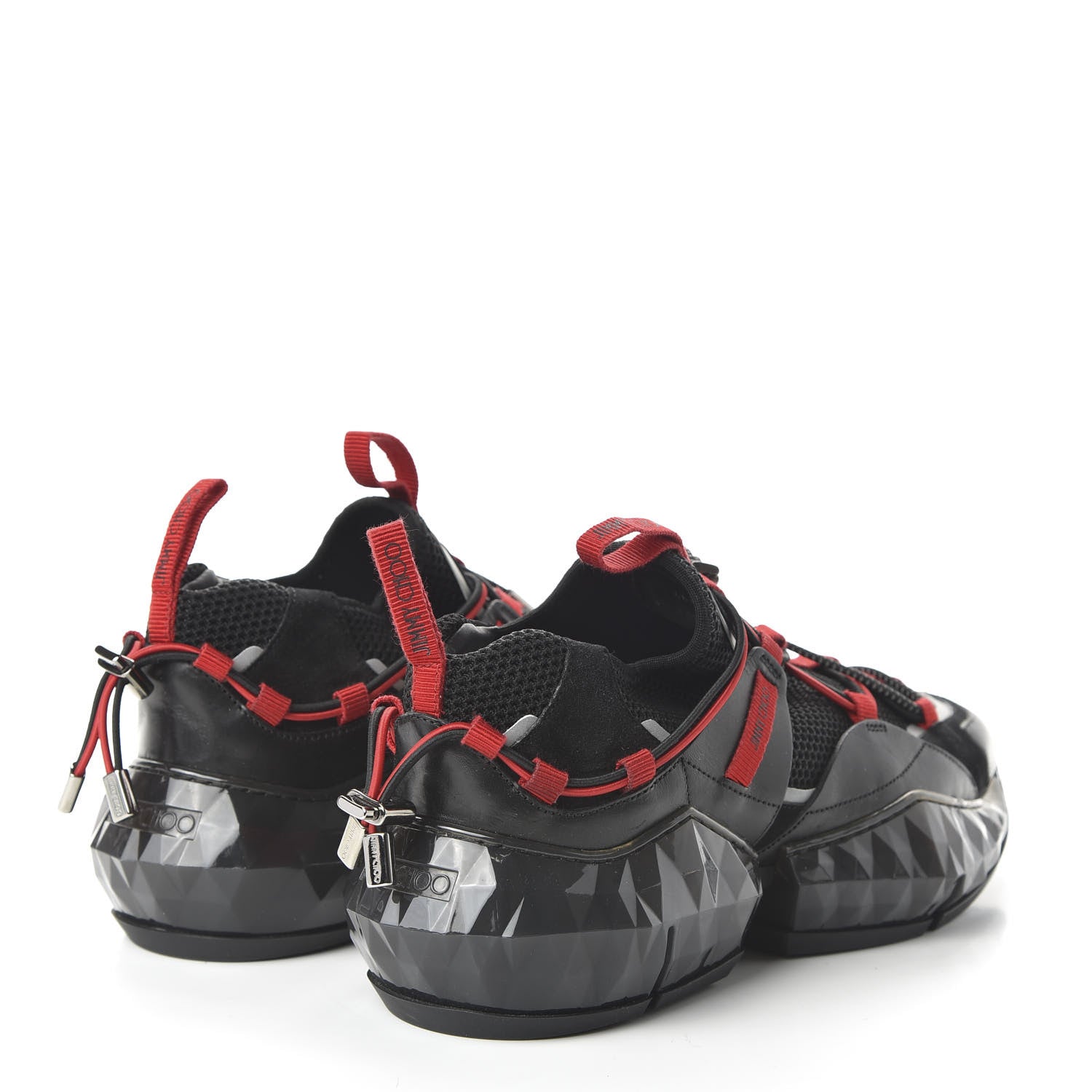 Jimmy Choo Mesh Suede Diamond Trail Sneaker 40 Black Red 4 of 9