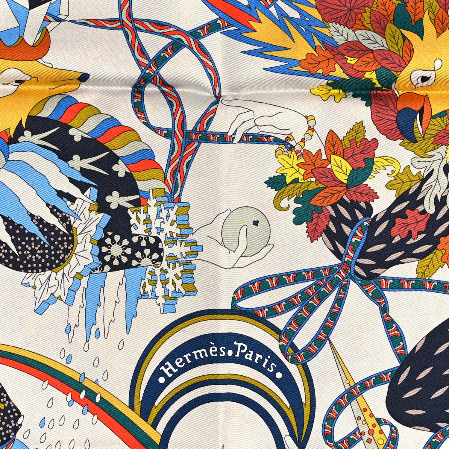 Hermes Silk Twill La Sacre Des Saisons Scarf 90 Craie Jaune Soleil 2 of 5