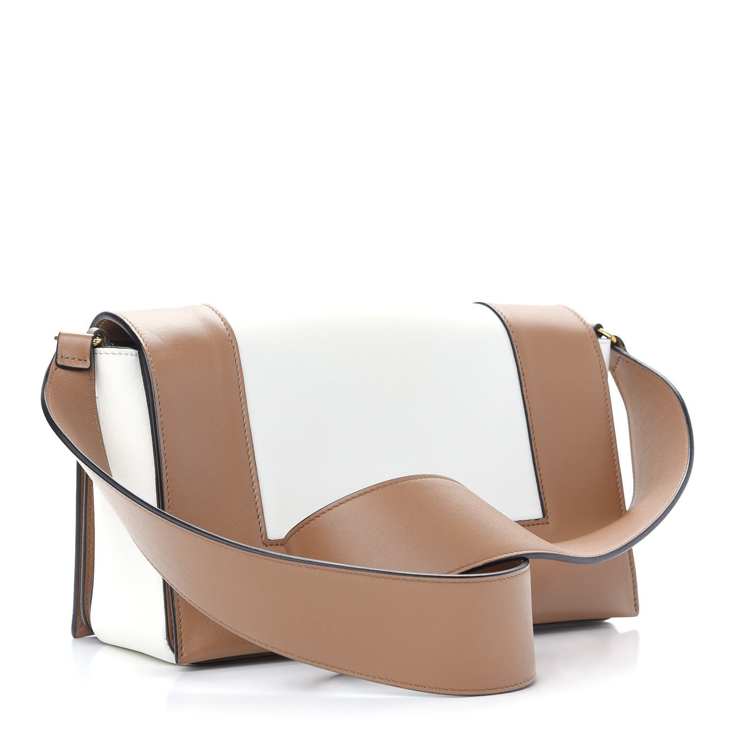 Shiny Smooth Calfskin Medium Frame Shoulder Bag Tan Optic White