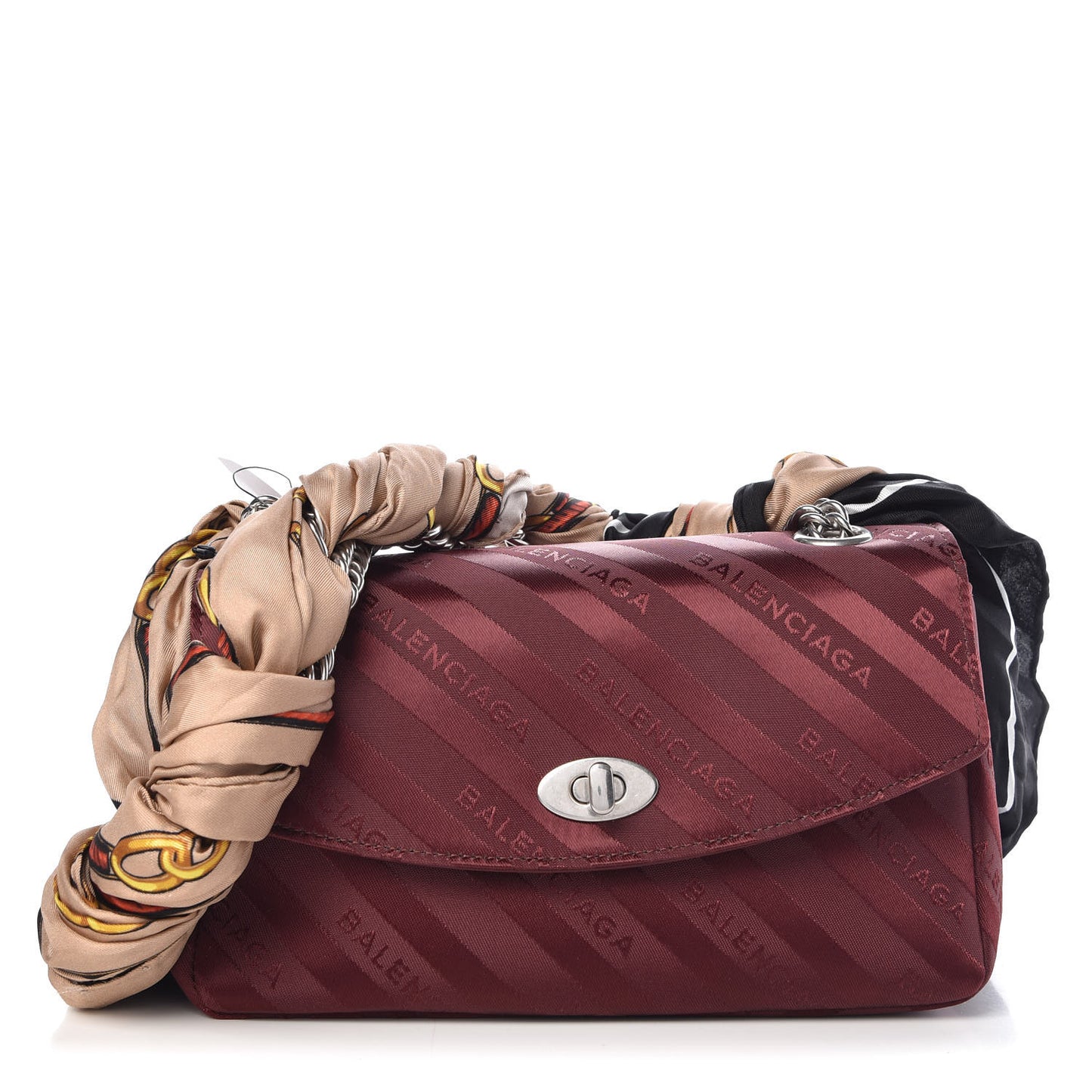 Nylon Jacquard Diagonal Logo Small Scarf Lock Chain Shoulder Bag Rouge Bordeaux Black Beige