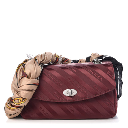 Balenciaga Nylon Jacquard Diagonal Logo Small Scarf Lock Chain Shoulder Bag Rouge Bordeaux Black Beige 1 of 8