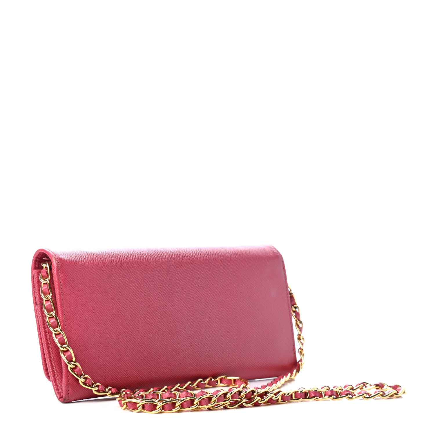 Prada Saffiano Metal Oro Chain Wallet Peonia 2 of 4