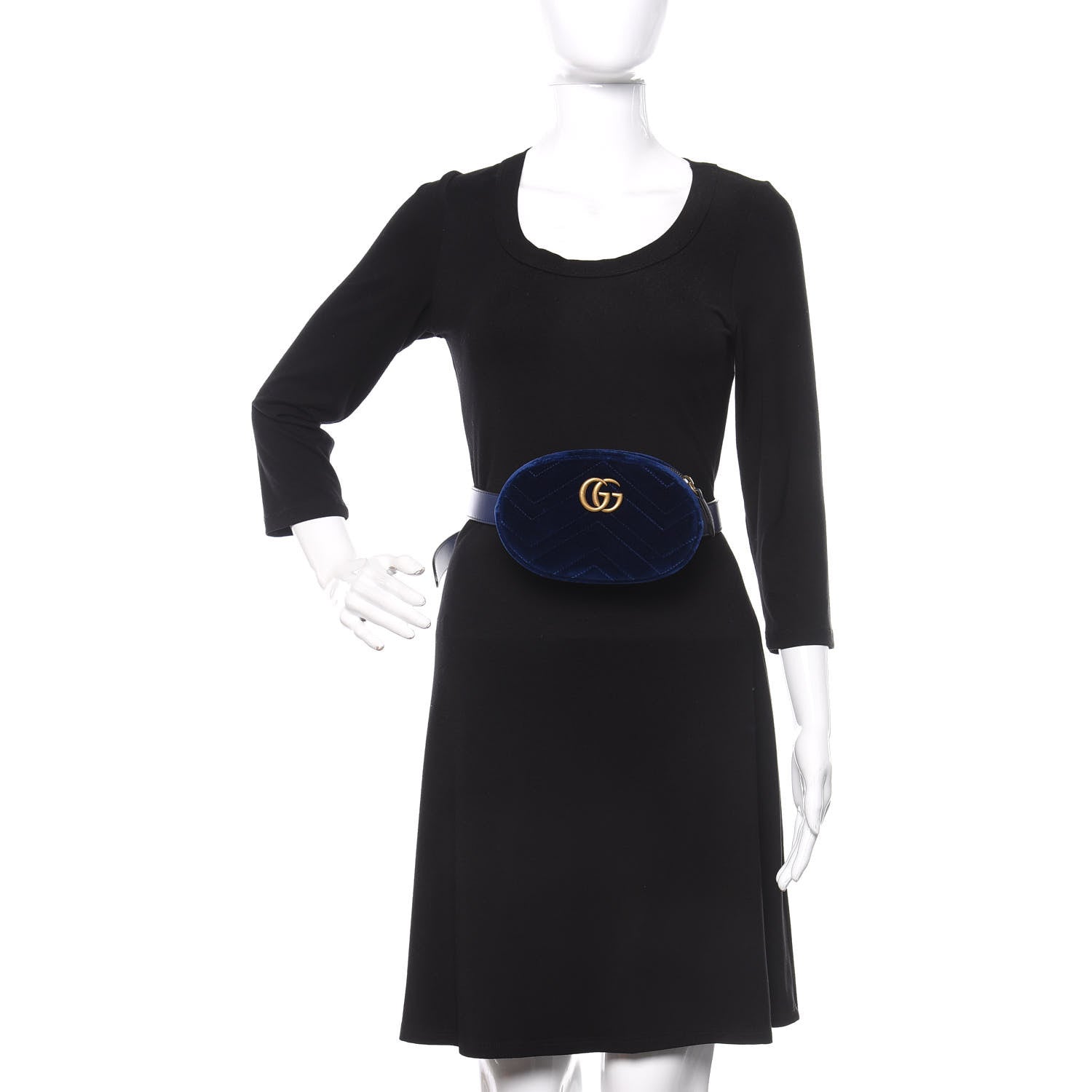 Gucci Velvet Matelasse GG Marmont Belt Bag 85 34 Cobalt Blue 2 of 9