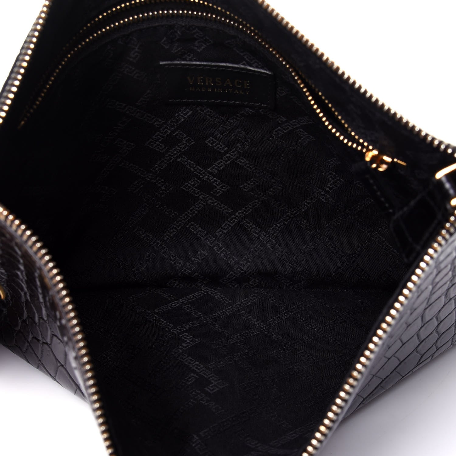 Versace Crocodile Embossed Calfskin Medusa Wristlet Black 5 of 11