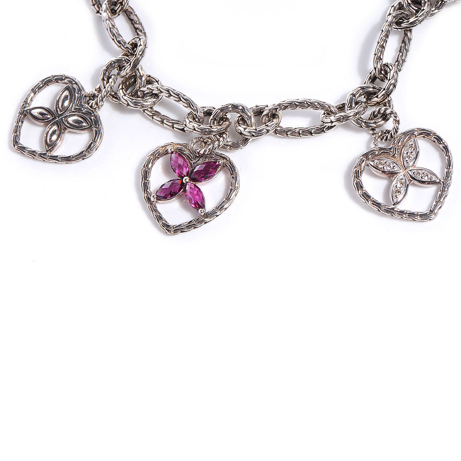 John Hardy Sterling Silver 18k Gold Diamond Pink Sapphire Batu Kawung Charm Bracelet 3 of 7
