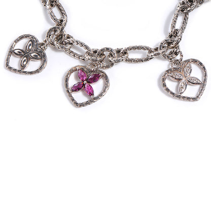 John Hardy Sterling Silver 18k Gold Diamond Pink Sapphire Batu Kawung Charm Bracelet 3 of 7
