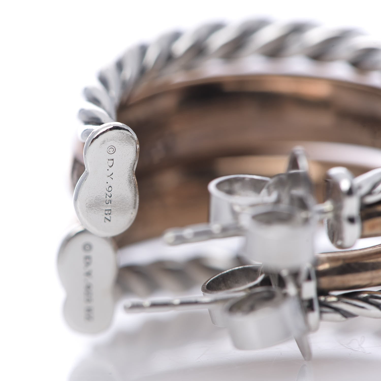 David Yurman Sterling Silver Bronze Diamond Pure Form Mixed Metal Hoop Earrings 3 of 3