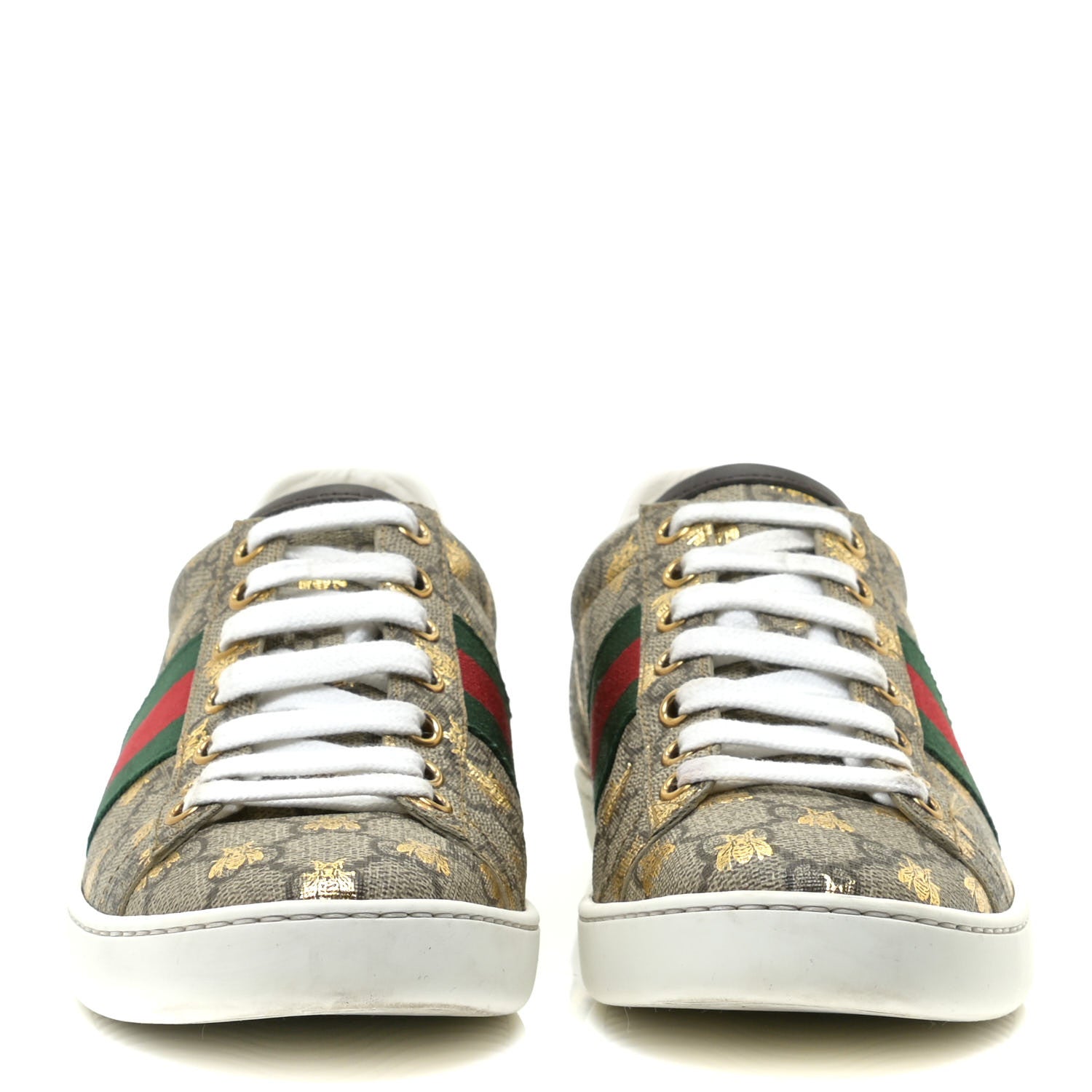 Gucci GG Supreme Monogram Bees Ayers Web Womens Ace Sneakers 36 Beige Oro Green Red 2 of 10