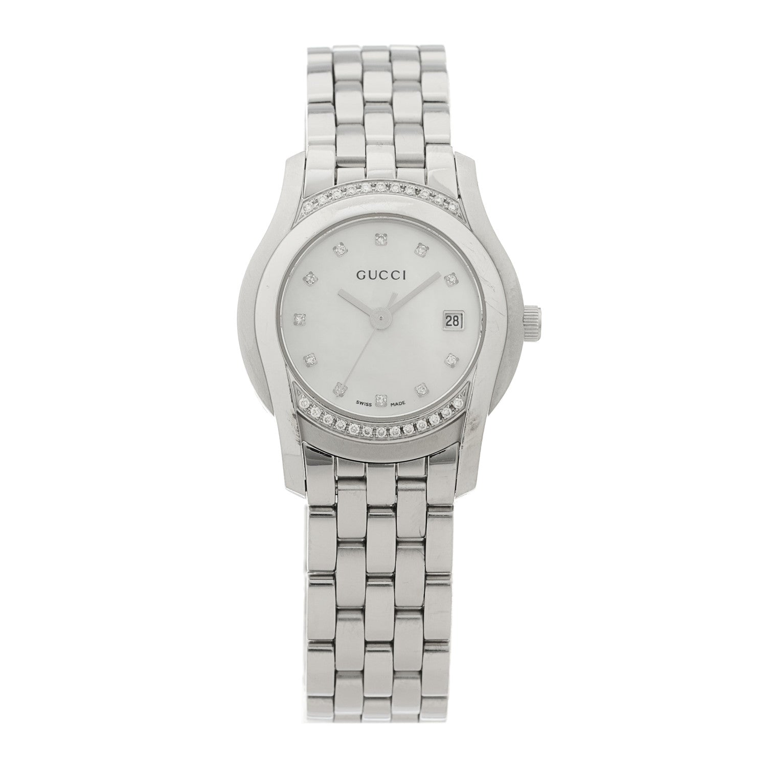 Gucci Stainless Steel Diamond Bezel Mother of Pearl 27mm 5500L Quartz Watch 1 of 5