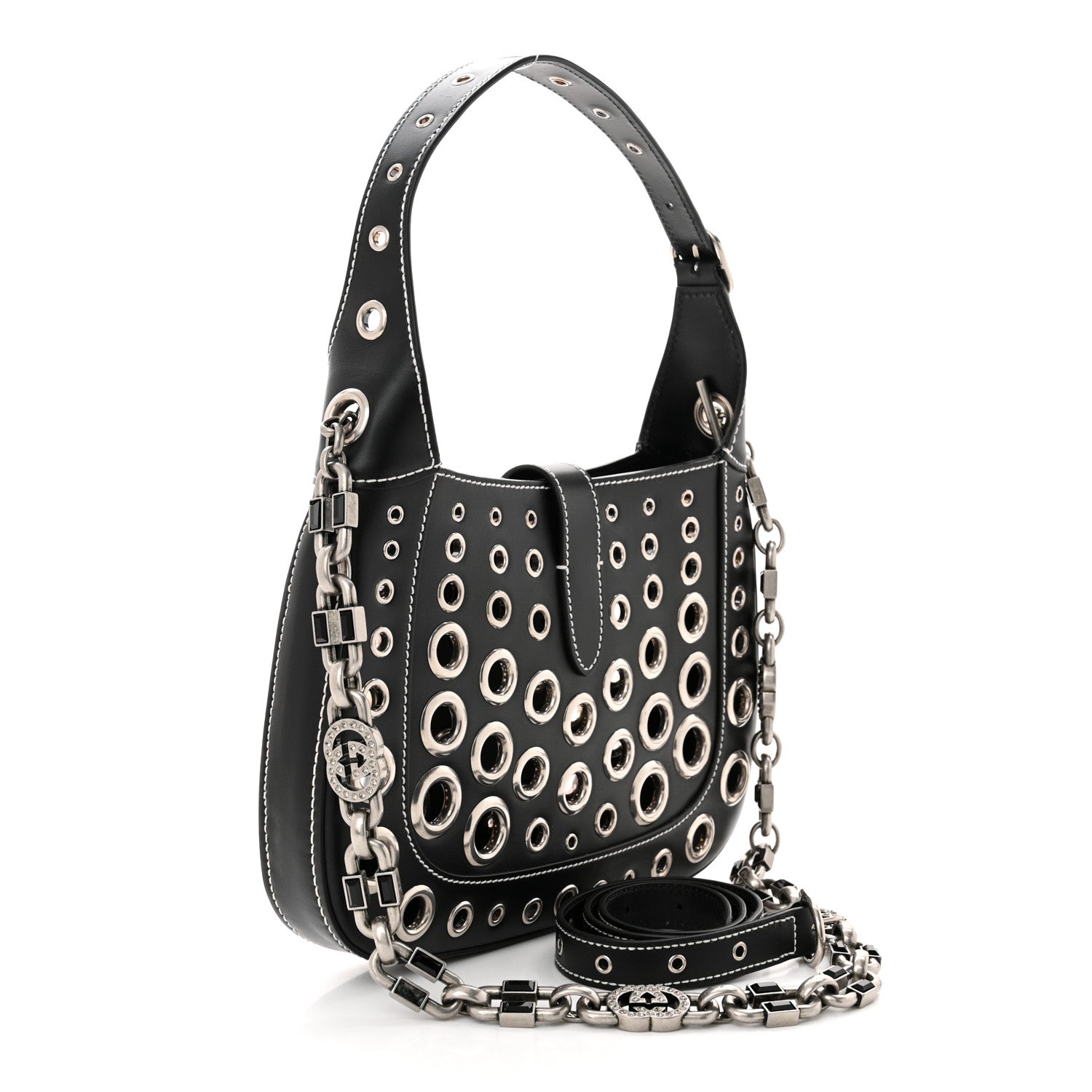 Gucci Patent Ha Ha Ha Jackie 1961 Eyelet Hobo Black 3 of 9