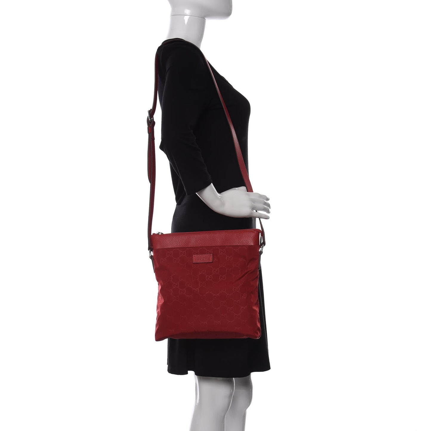 Nylon Monogram Dollar Calfskin Flat Messenger Bag Vibrant Red