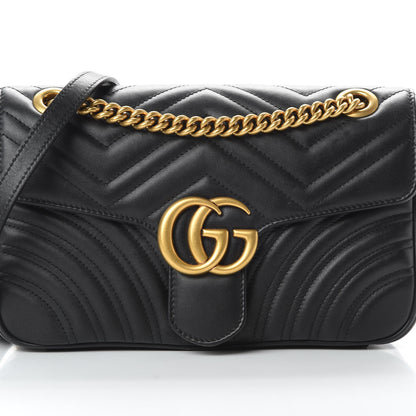Gucci Calfskin Matelasse Small GG Marmont Shoulder Bag Black 9 of 14