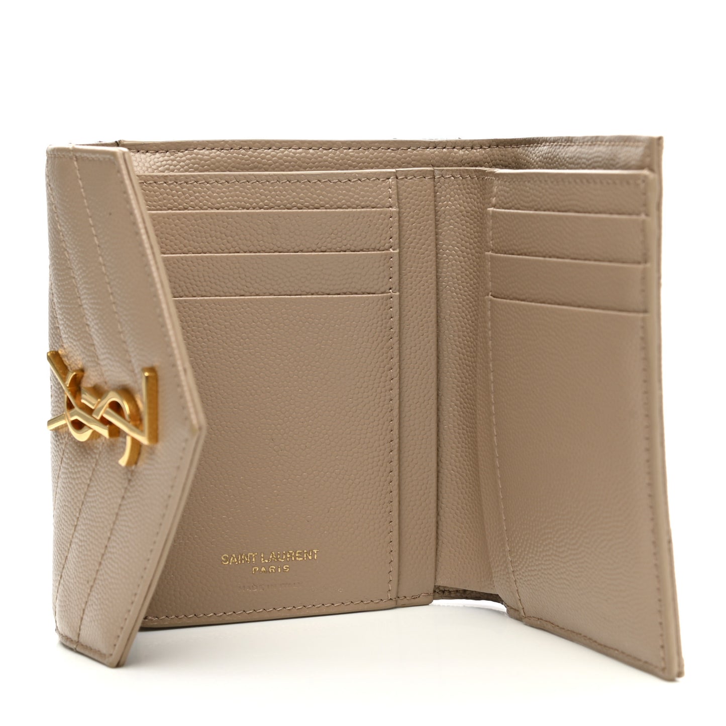 Grain De Poudre Matelasse Chevron Monogram Compact Tri Fold Wallet Light Taupe