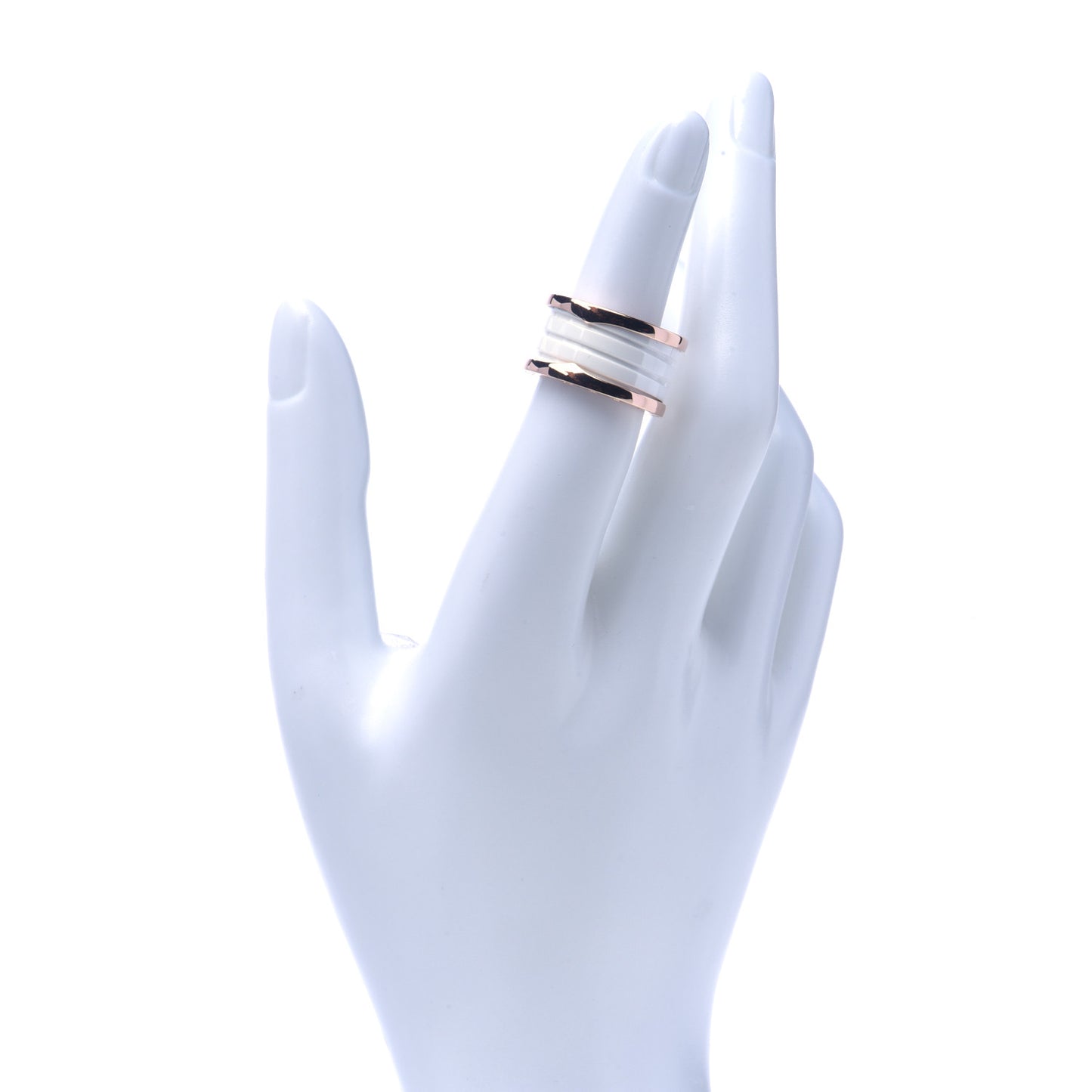 18K Rose Gold White Ceramic B.Zero1 Four-Band Ring 51 5.75