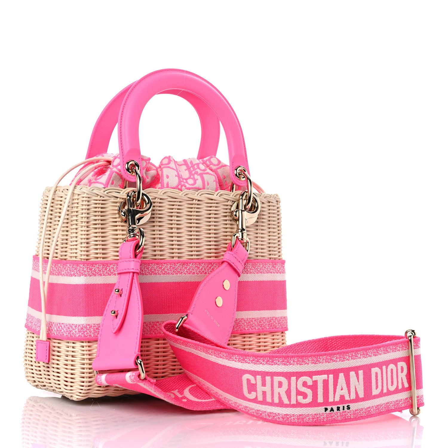 Christian Dior Wicker Oblique Medium Lady Dior Bag Fluorescent Pink 3 of 8
