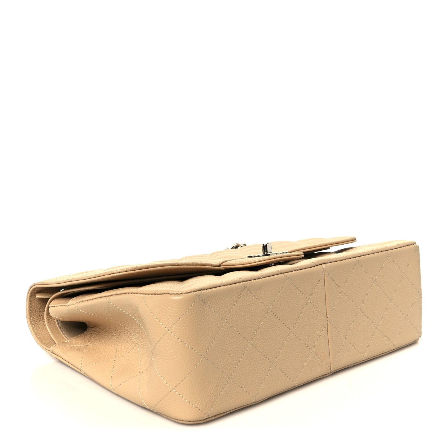 Caviar Quilted Jumbo Double Flap Beige