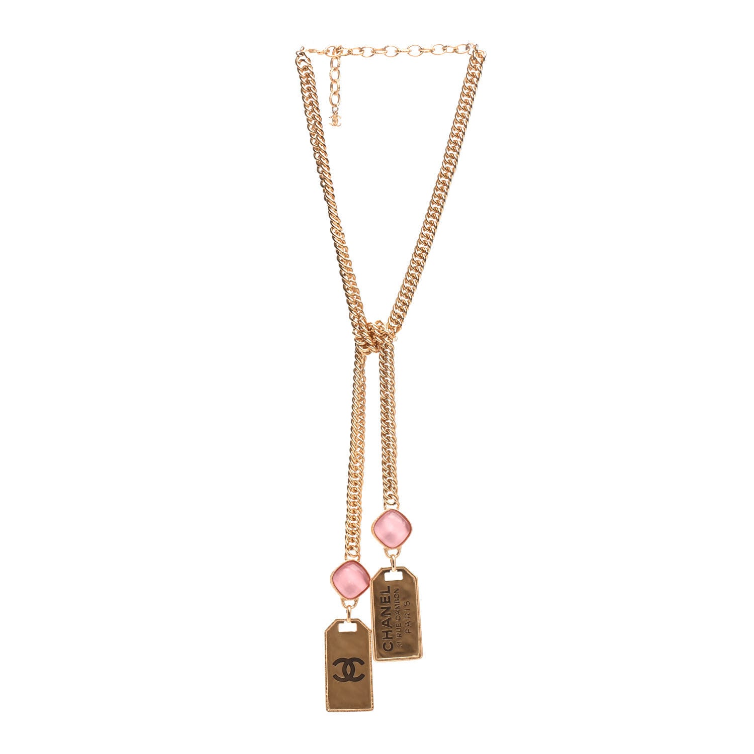 Chanel Metal CC Tags Pendant Choker Gold Pink 3 of 4