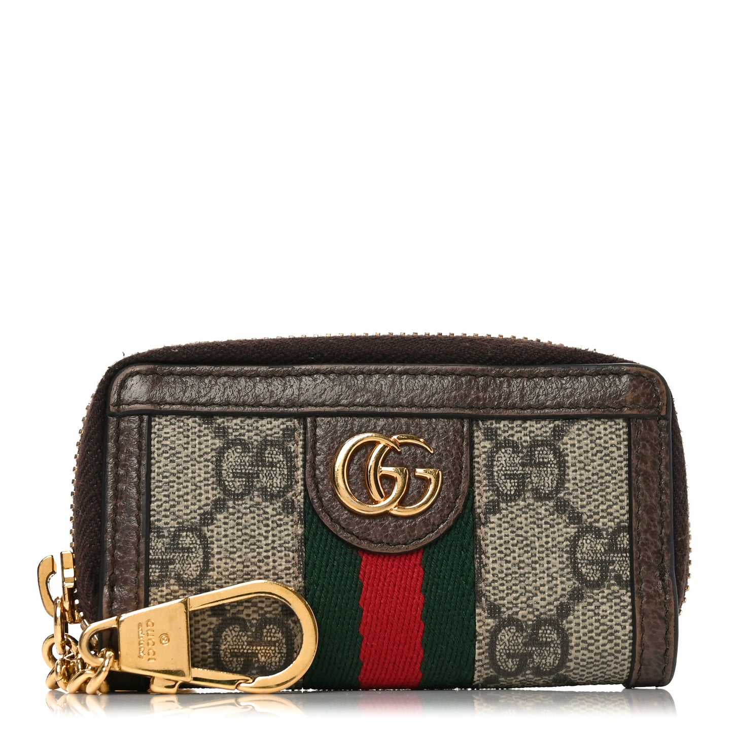 GG Supreme Monogram Web Ophidia Zip Around Key Case Beige New Acero