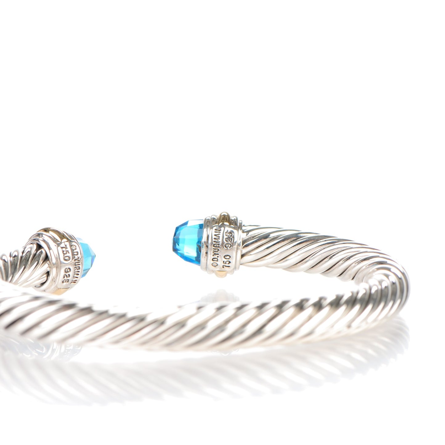 Sterling Silver 14K Yellow Gold Blue Topaz 7mm Cable Classics Bracelet