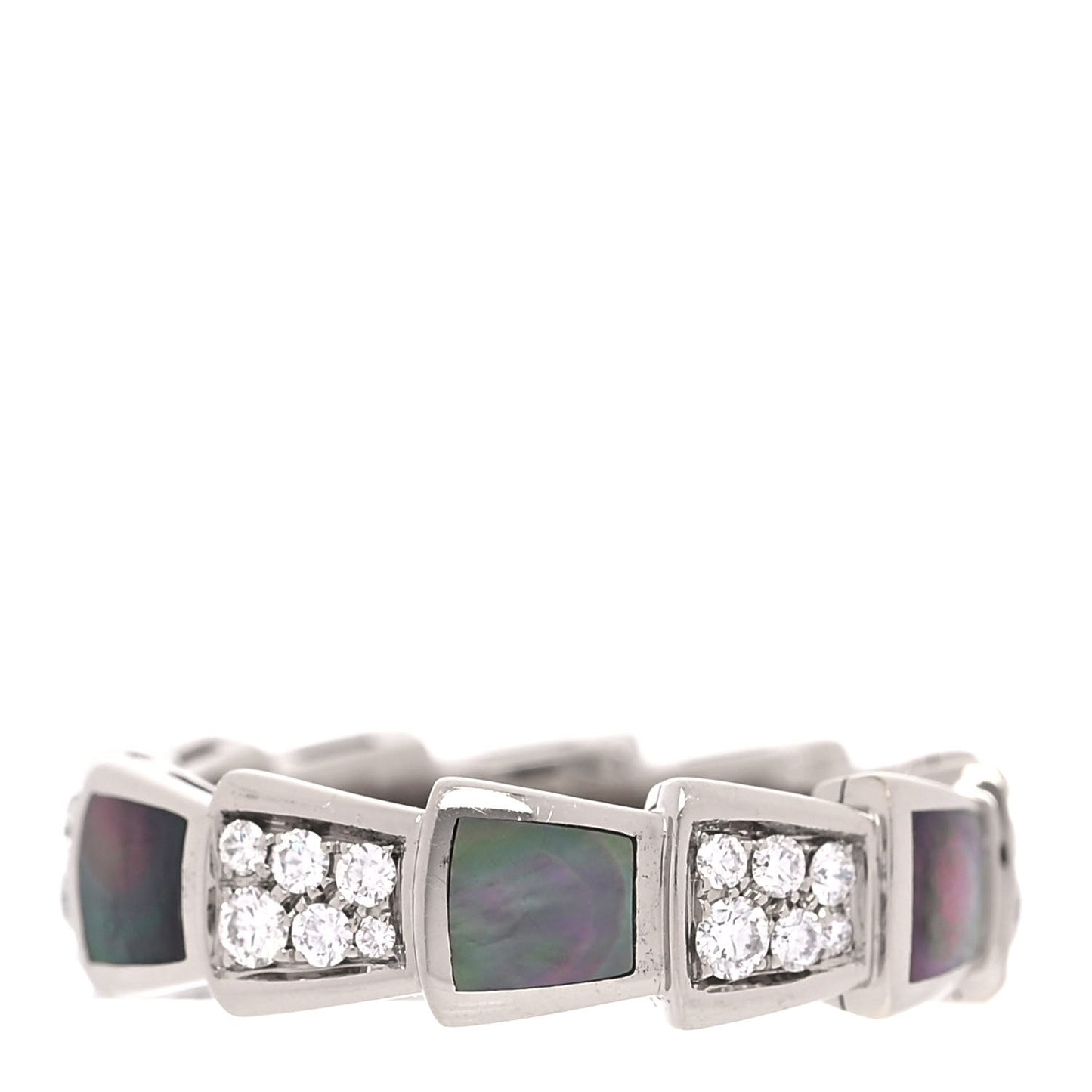 18K White Gold Diamond Gray Mother of Pearl Serpenti Viper Band Ring 52 6