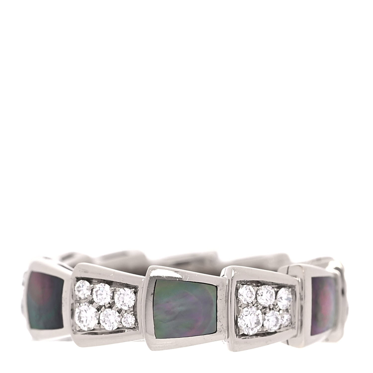 Bulgari 18K White Gold Diamond Gray Mother of Pearl Serpenti Viper Band Ring 52 6 3 of 5