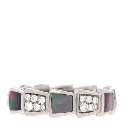 Bulgari 18K White Gold Diamond Gray Mother of Pearl Serpenti Viper Band Ring 52 6 3 of 5