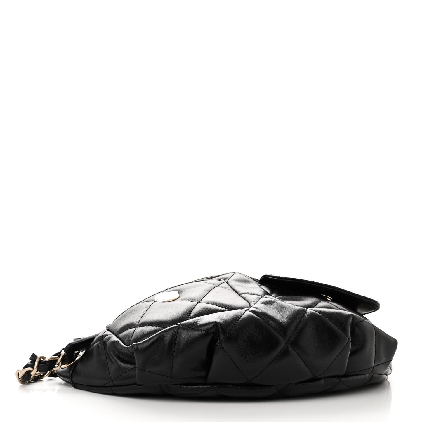 Shiny Aged Calfskin Quilted CC Pockets Jacket Waist Belt Bag Black