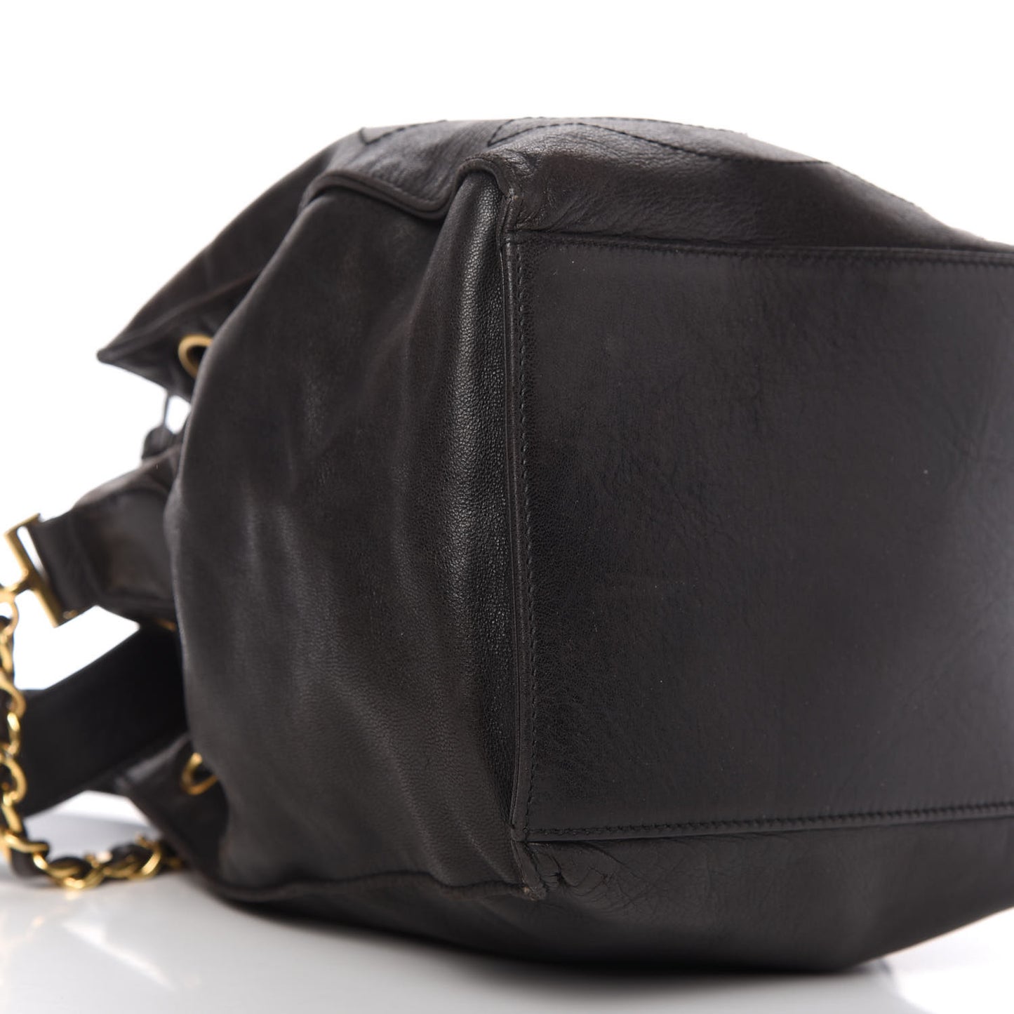 Lambskin CC Stitched Drawstring Bucket Bag Black