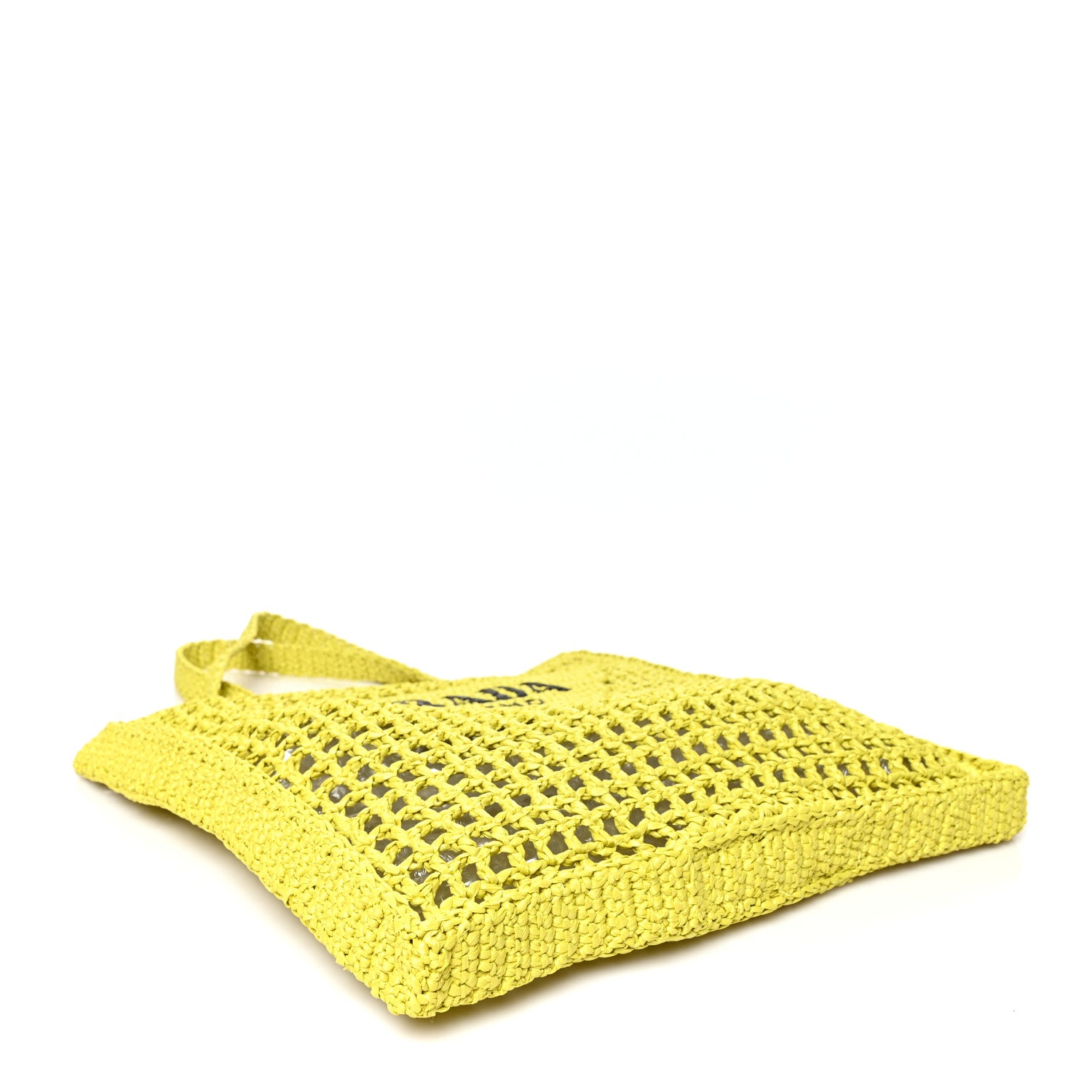 Prada Yarn Raffia Effect Crochet Logo Embroidered Tote Bag Cedro 4 of 9