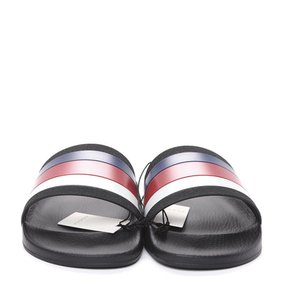 Gucci Rubber Web Mens Pool Slide Sandals 13 Black Mystic White Hibiscus Red Marine 2 of 10