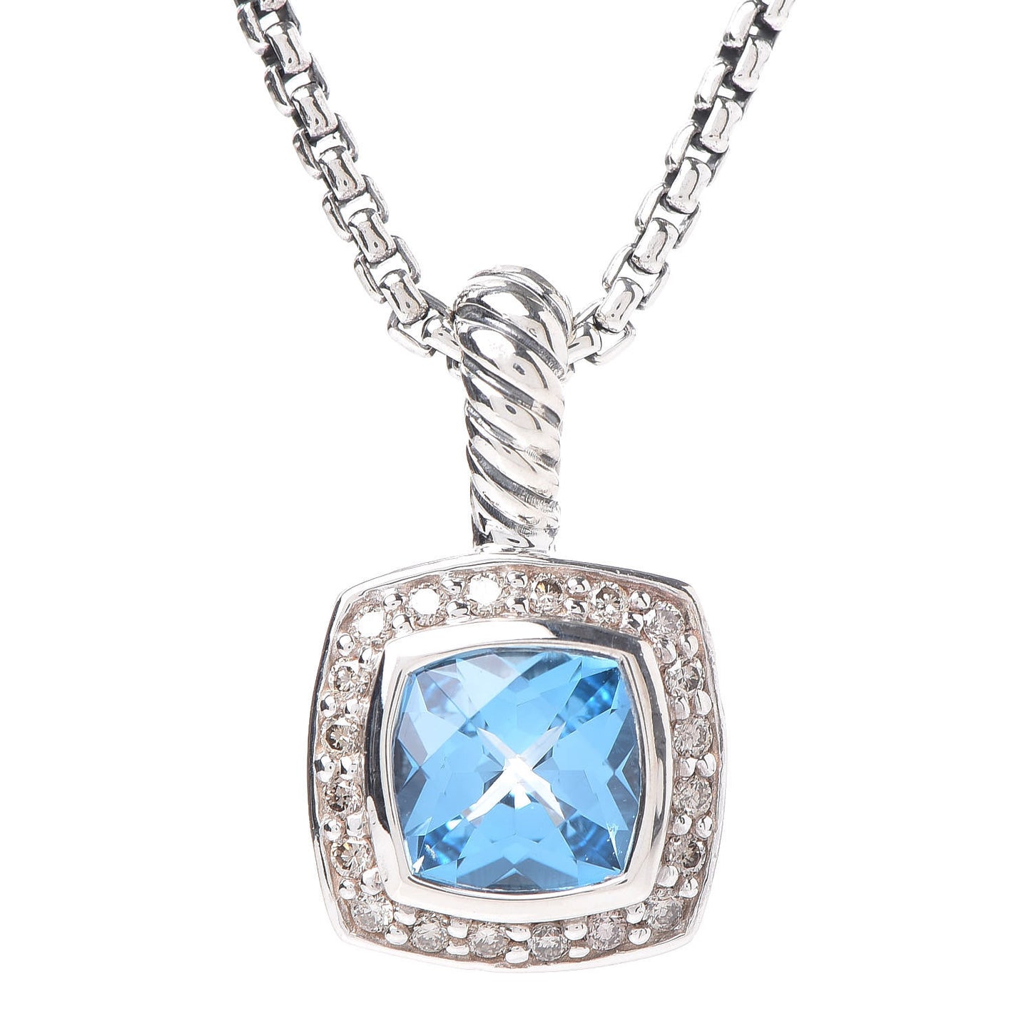 Sterling Silver Diamond Blue Topaz 7mm Petite Albion Pendant Necklace