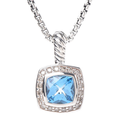 David Yurman Sterling Silver Diamond Blue Topaz 7mm Petite Albion Pendant Necklace 4 of 6