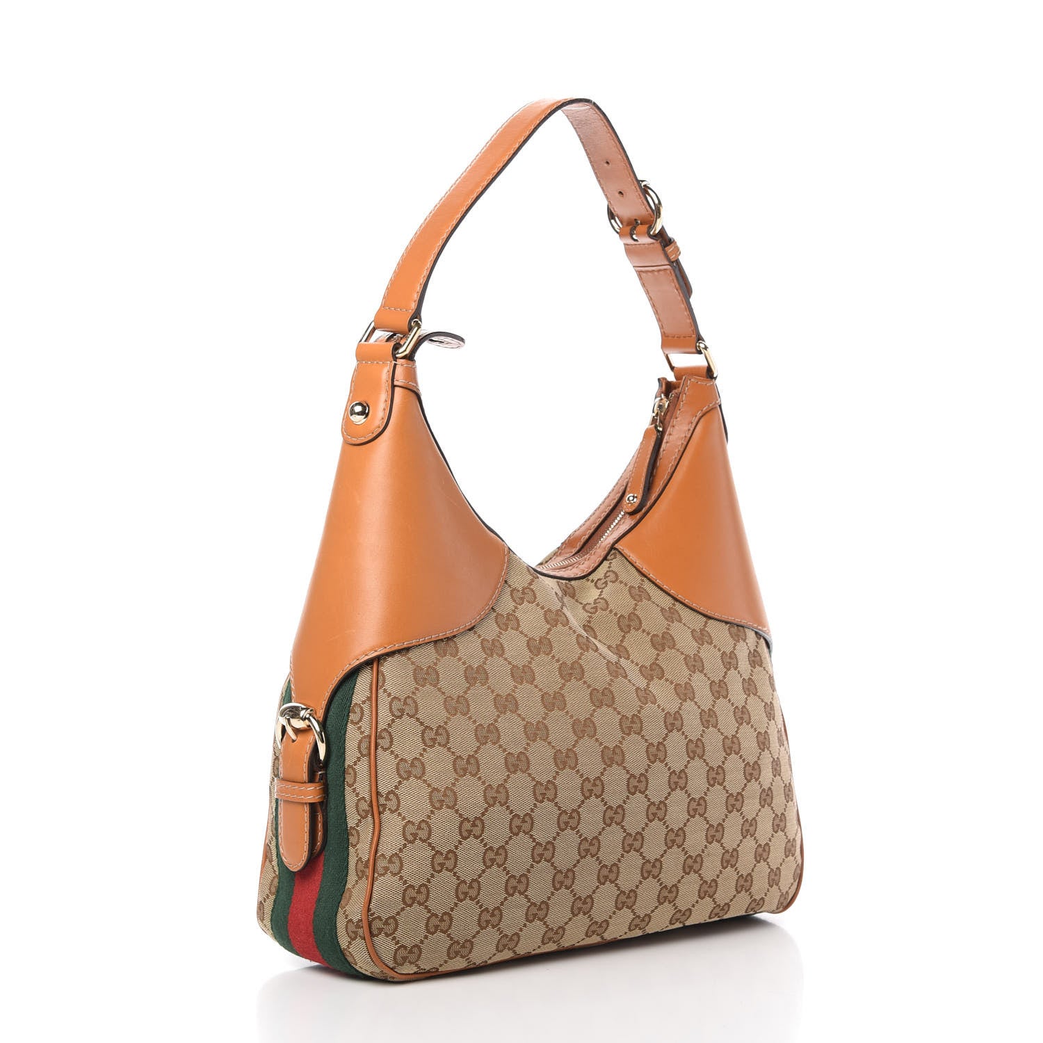 Gucci Monogram Large Horsebit Web Hobo Tan 3 of 10