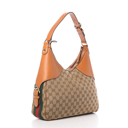 Gucci Monogram Large Horsebit Web Hobo Tan 3 of 10