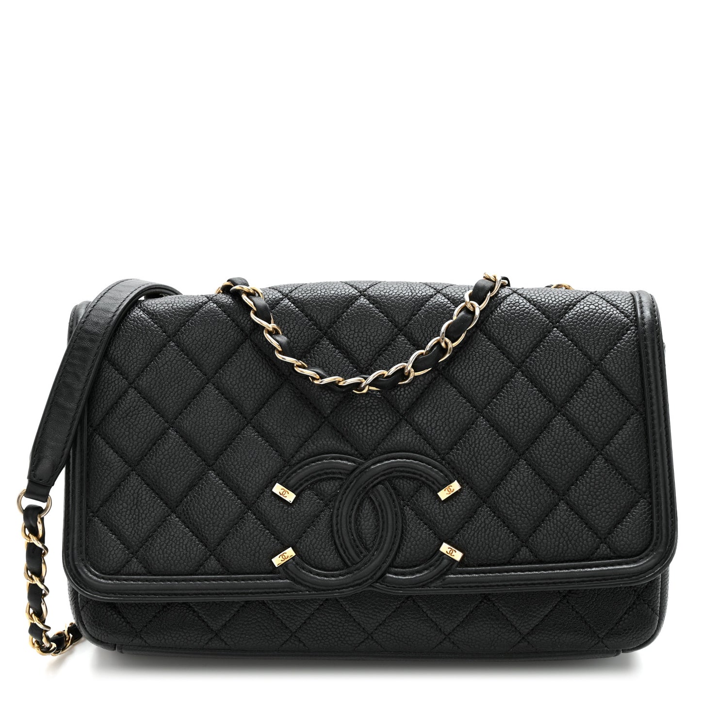 Caviar Quilted Medium CC Filigree Flap Black