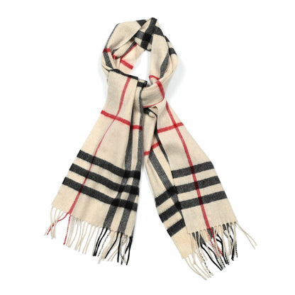 Burberry Cashmere Giant Check Fringe Scarf Ivory 1 of 4