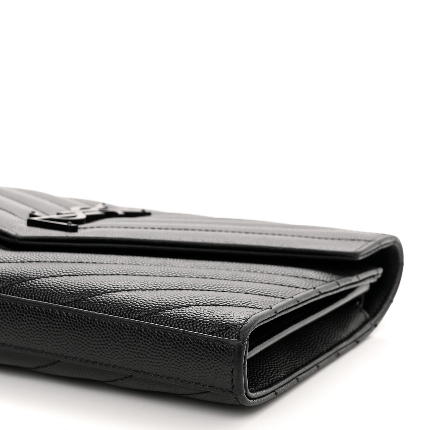 Grain De Poudre Matelasse Chevron Monogram Monochrome Chain Wallet Black