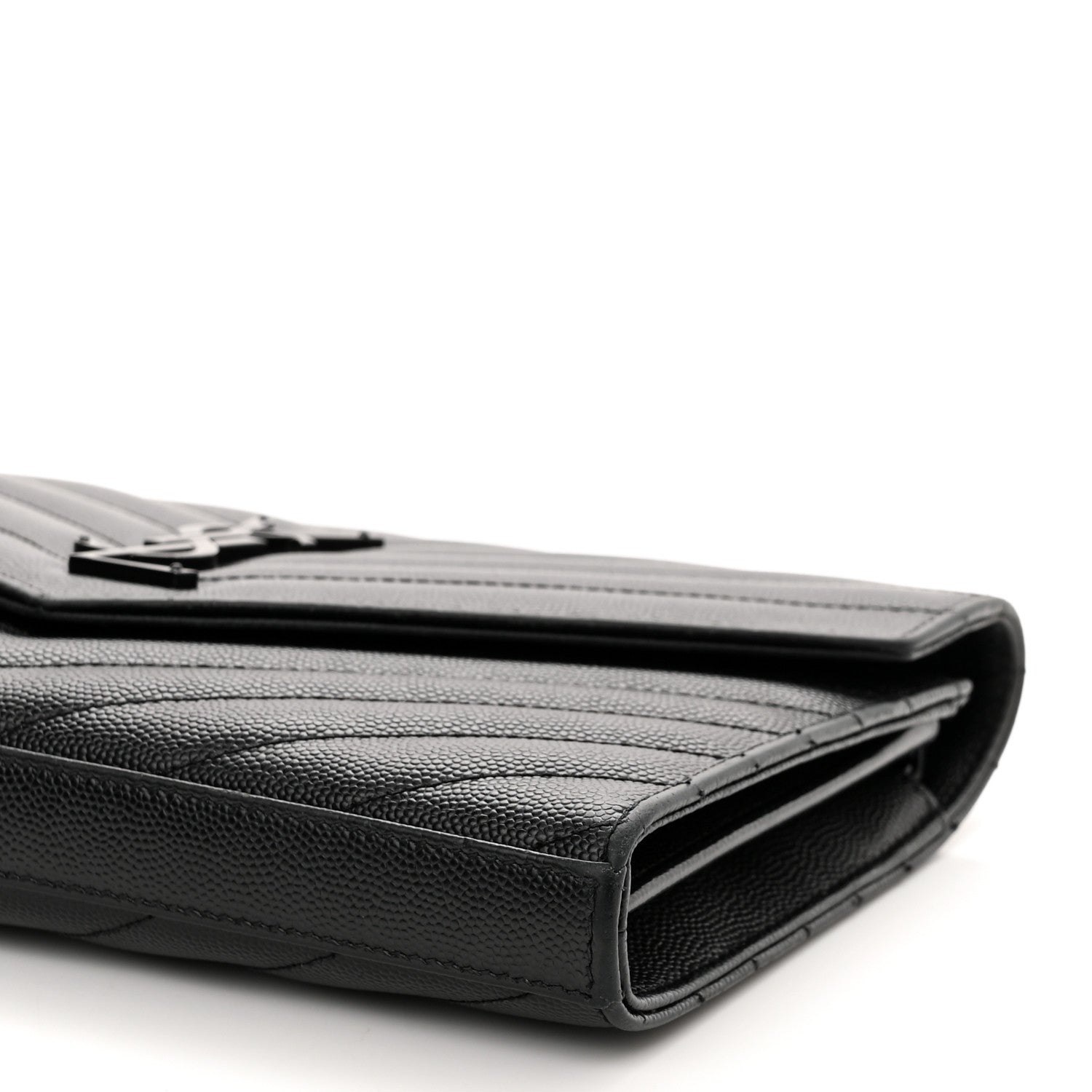 Saint Laurent Grain De Poudre Matelasse Chevron Monogram Monochrome Chain Wallet Black 9 of 10