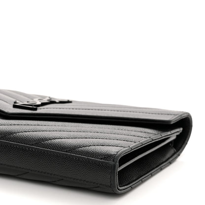 Saint Laurent Grain De Poudre Matelasse Chevron Monogram Monochrome Chain Wallet Black 9 of 10