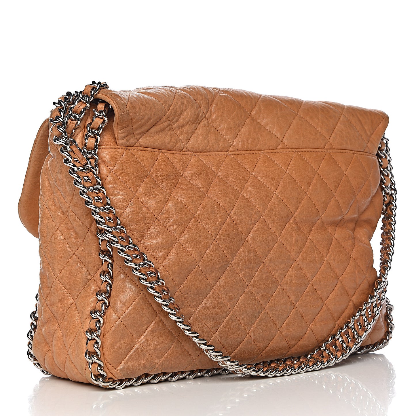 Washed Lambskin Chain Around Maxi Flap Bag Dark Beige