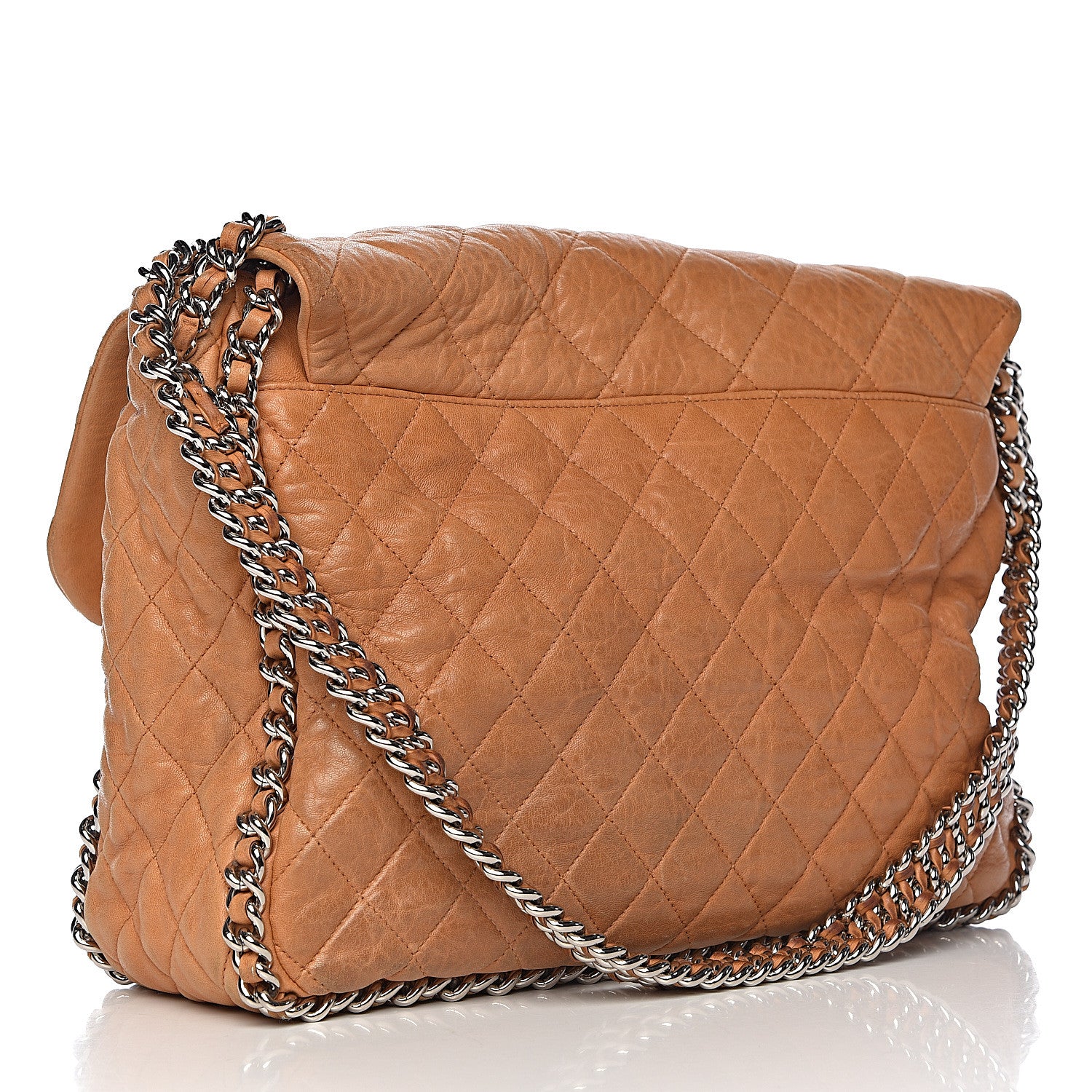 Chanel Washed Lambskin Chain Around Maxi Flap Bag Dark Beige 3 of 18