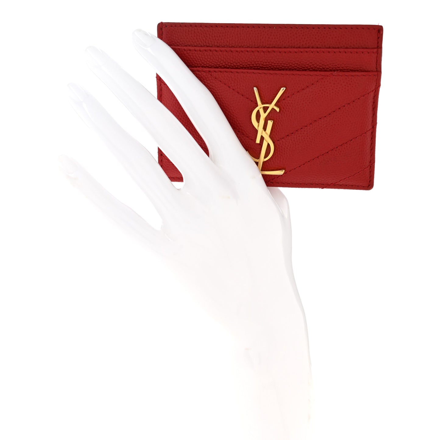 Grain De Poudre Matelasse Chevron Monogram Credit Card Case New Red