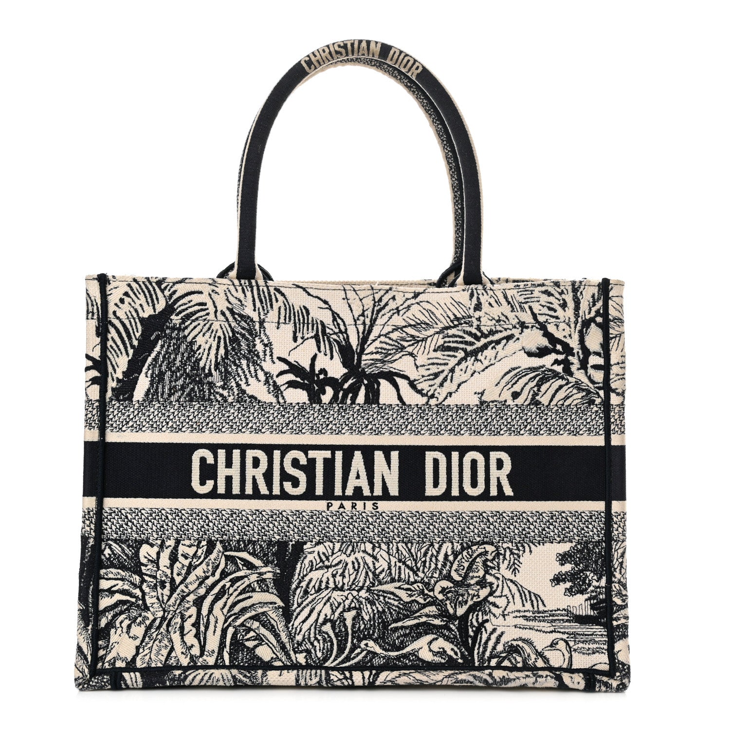 Christian Dior Canvas Embroidered Medium Palms Toile De Jouy Book Tote Blue 1 of 17